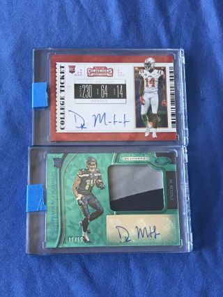 (2) 2019 Certified Football Fotl Dk Metcalf Rc Teal 11/15 & Cracked Ice /23 Auto