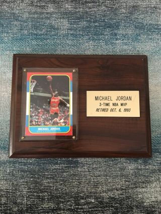 1986 - 1987 Fleer Michael Jordan Chicago Bulls Rookie Reprint Card On Plaque