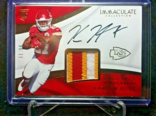 2017 Immaculate Kareem Hunt Rookie Patch Auto,  Sp 53/99,  (3 Colors)