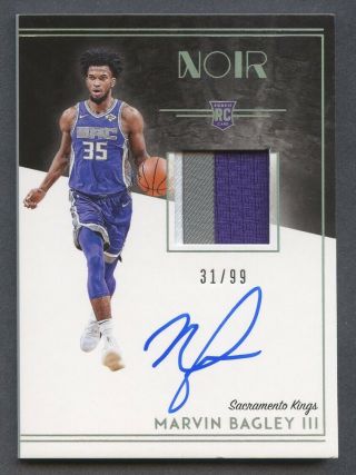 2018 - 19 Panini Noir Marvin Bagley Iii Rpa Rc Rookie Patch Auto 31/99 Kings