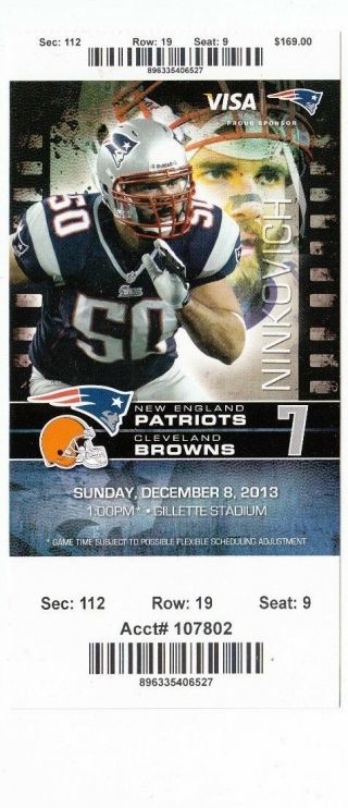 2013 England Patriots Vs Cleveland Browns Ticket Stub 12/8/13 Tom Brady