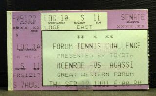 Sept 12 1991 Ticket Stub Forum Tennis Challenge John Mcenroe Vs.  Andre Agassi