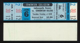 1975 - 76 Edmonton Oilers Vs Indianapolis Racers Ticket Stub Vtg Hockey Wha