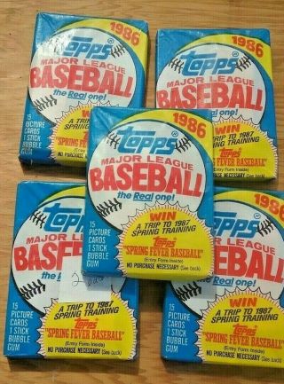 5 1986 Topps Baseball Cards Wax Packs