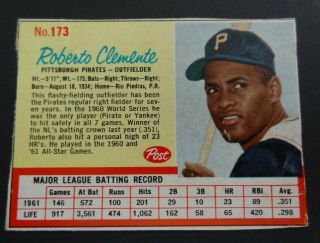 1962 Post Cereal Clemente Pirates Card 173 &1972 Daily Juice Clemente Fan Club