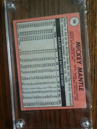 1969 Topps Mickey Mantle York Yankees 500a Baseball Card