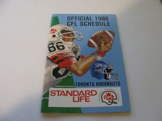 Toronto Argonauts/cfl League 1986 Cfl Football Pocket Schedule - Standard Life