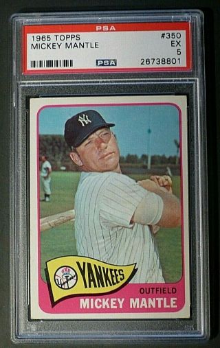 1965 Topps 350 Mickey Mantle Psa 5 Ex York Yankees Centered