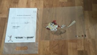 Looney Tunes Taz Warner Bros Sericel,  Hand Signed Stan Musial Paper