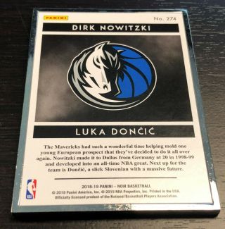 1/25 2018 - 19 Panini Noir Dirk Nowitzki Luka Doncic Rookie Split Screen Mavericks 2