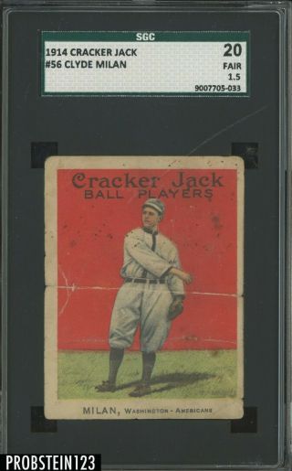 1914 Cracker Jack 56 Clyde Milan Sgc 1.  5 Graded