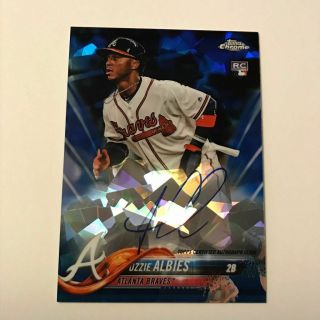 2018 Topps Chrome Sapphire Ozzie Albies Rc Auto Atomic Blue Refractor Braves