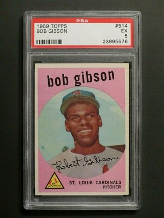 1959 Topps 514 Bob Gibson Psa 5 Ex St.  Louis Cardinals Centered