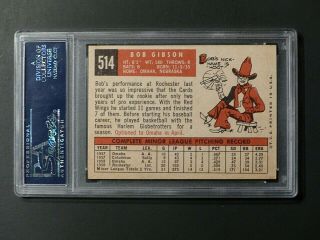 1959 Topps 514 Bob Gibson PSA 5 EX St.  Louis Cardinals Centered 2