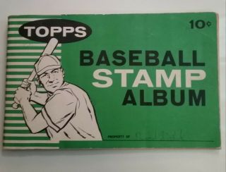 1961 Topps Baseball Stamp Album.  143 Stamps,  17 Hofers Incl.  Aaron,  Mays,  Musial