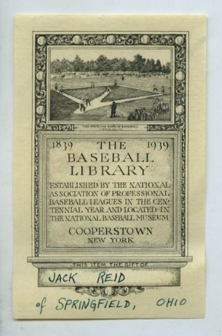 1839 - 1939 Cooperstown Library Book Plate Pictures Baseball Diamond