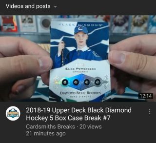 2018 - 19 Elias Pettersson Black Diamond Quad Diamond 73/99 Gb Pull