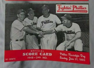 1992 Philadelphia Phillies Vs Cubs Score Card Nostalgia Day 1948 Phillies