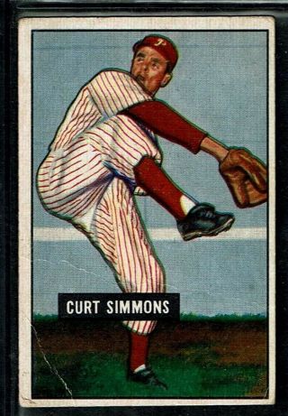 1951 Topps Baseball Philadelphia Phillies Curt Simmons Whiz Kids Card 111 Gd - Vg