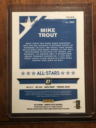 2019 FOTL OPTIC BASEBALL MIKE TROUT” WE THE PEOPLE” ALL STAR PRIZM CARD 67/76 2