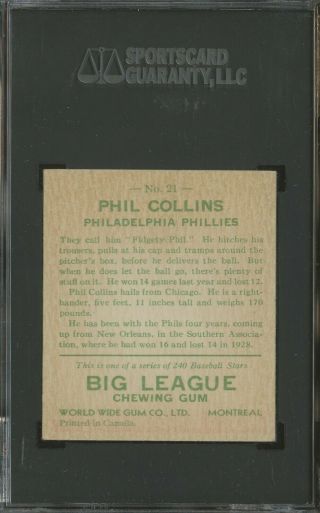 1933 Goudey World Wide Gum 21 Phil Collins Philadelphia Phillies SGC 5 EX 2