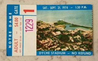 Northwestern Vs Notre Dame Football Ticket Stub 9/21 1974 Ara Parseghian Macafee