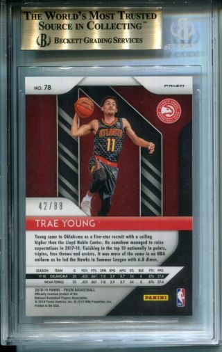 Trae Young 2018 - 19 Panini Prizm Choice RED 42/88 Rookie Card BGS 9.  5 GEM 2