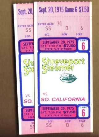 Shreveport Steamer Vs Southern California 1975 Wfl Ticket World Football League