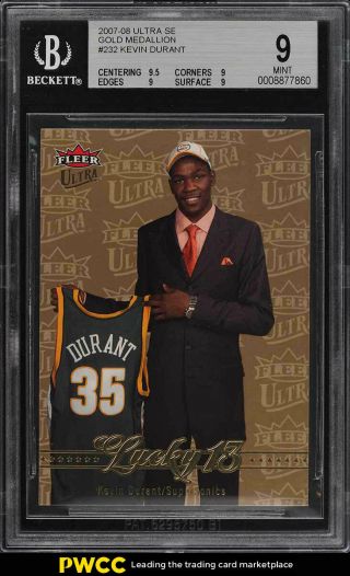 2007 Ultra Gold Medallion Kevin Durant Rookie Rc 232 Bgs 9 (pwcc)