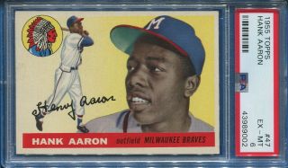 1955 Topps 47 Hank Aaron Milwaukee Braves 2nd Year Card Psa 6 Ex/mt