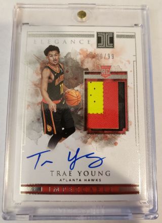 Trae Young 2018 - 19 Impeccable Elegance 3 - Clr Rpa Rookie Patch Auto /99 Rc Hawks