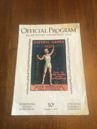 1932 Olympic Games Official Program Aug 3 1932 Los Angeles California Wrestling