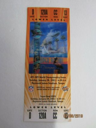 2001 Bowl Xxxv Ticket - Baltimore Ravens Vs York Giants - Full
