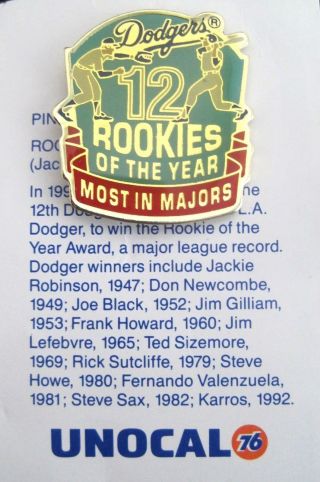 1992 Unocal 76 1 Pin Baseball Dodgers Rookies Of The Year J Robinson Award