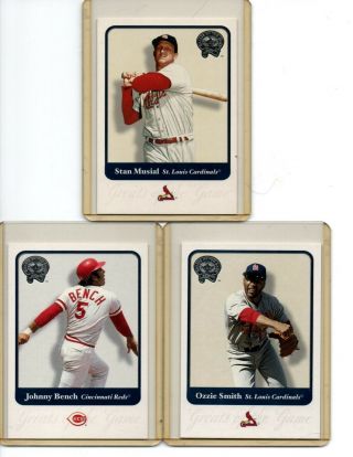 2001 Fleer Greats Of The Game 6 Cards: Musial Bench Brett Fisk Clemente Ozzie Sm