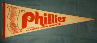 Vintage 1977 Philadelphia Phillies Nl Champs Mlb Scroll Felt Pennant