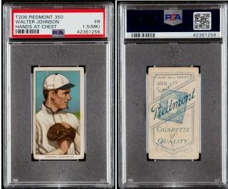 T206 Walter Johnson Hands At Chest Pitching Blue Backstamp Psa 1.  5 Mk
