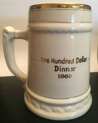 SASKATCHEWAN ROUGHRIDERS 1969 $100 DINNER BEER STEIN,  22K GOLD,  COLOR 6 