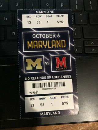 2018 Michigan Wolverines Vs Maryland Terrapins College Football Ticket Stub 10/6