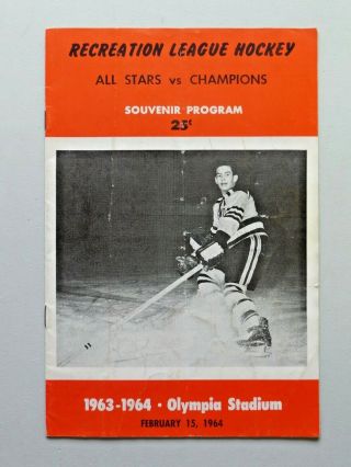 Vintage Recreation League Hockey 1963 - 1964 Souvenir Program Olympia Stadium Mi