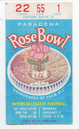 1978 Rose Bowl College Football Ticket
