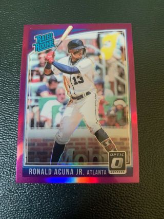 2018 Donruss Optic Baseball Ronald Acuna Jr Rated Rookie Prizm Purple Refractor
