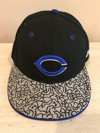 Cincinnati Reds Wool Fitted 7 - 1/8 Era 59fifty Black Blue Baseball Hat Cap