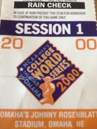 2000 College World Series Ticket Stub Session 1 Clemson Tigers vs San Jose State 3