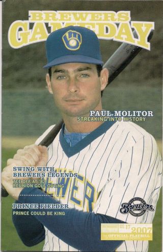 Paul Molitor On Cover Milwaukee Brewers 2007 Official Gameday Program Issue 17