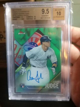 Aaron Judge 2017 Topps Finest Firsts Green Auto /99 Bgs 9.  5 W/10 Gem.  Yankees