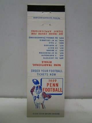 1959 University Of Pennsylvania / Penn Quakers Football Schedule Matchbook Cover