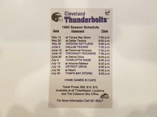Cleveland Thunderbolts 1993 Afl Arena Indoor Football Pocket Schedule - Were