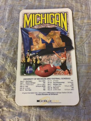University Of Michigan 2002 Magnetic Football Schedule 4 " X 7 "