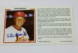 Stan Musial Stan The Man Signed Autographed Postal Card - Authentic